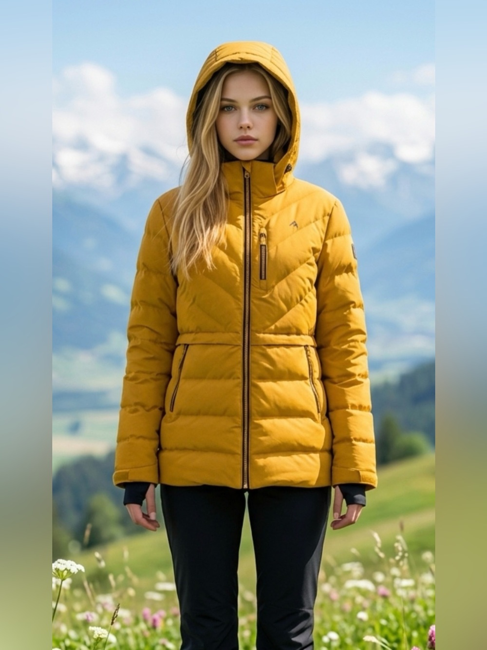 Lightweight Hooded Mustard Puffer Jacket by